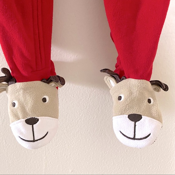 Carter’s Christmas Reindeer Warm Fitted Fleece Footed Pajamas Sleeper 12 Months - Picture 2 of 5